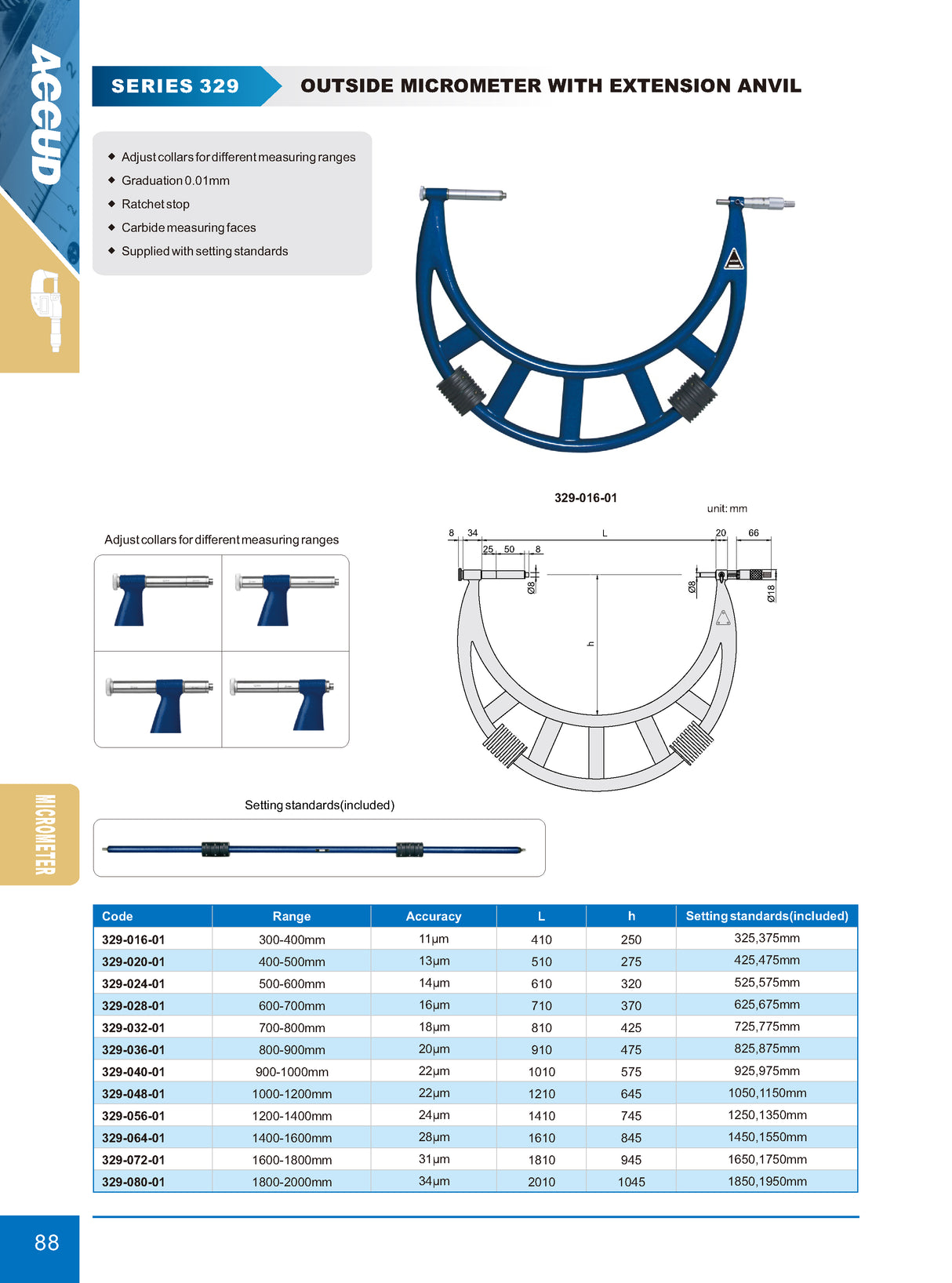 Micrômetro Externo com Batente Ajustável 329 300 até 2000mm Graduação 0,01mm